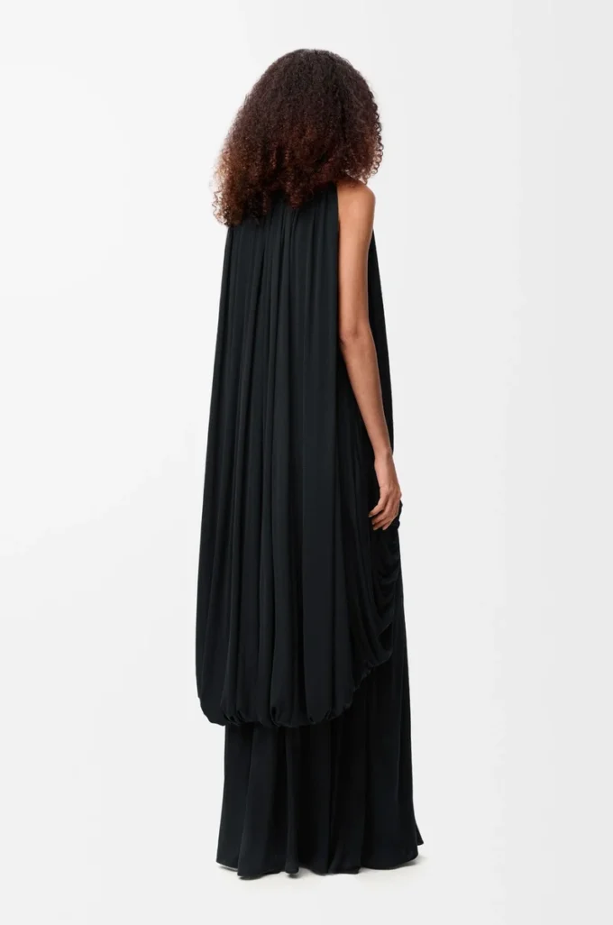 Draped dress in silk Black