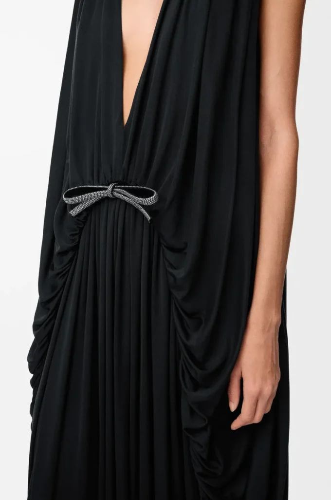 Draped dress in silk Black