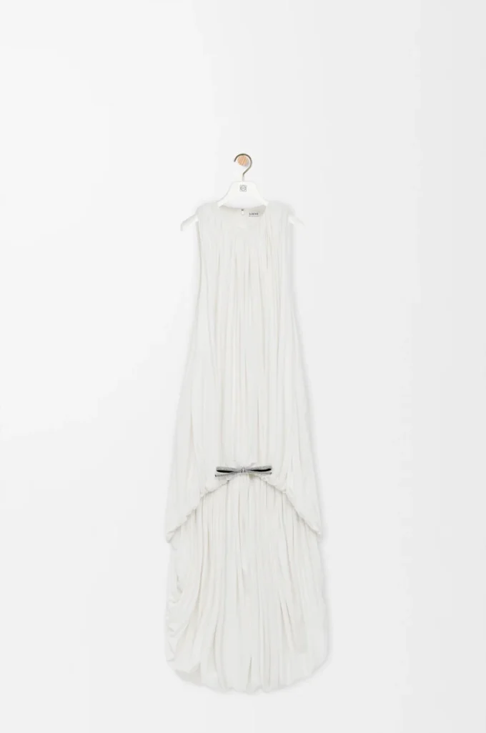 Draped dress in silk White