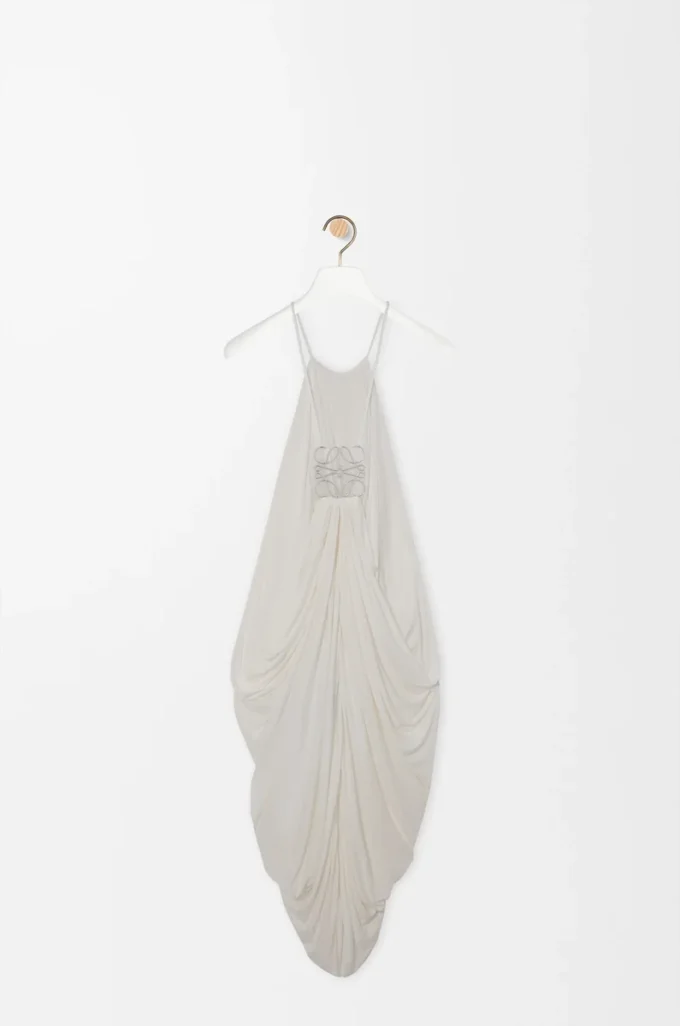 Draped dress in silk White