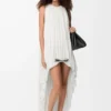 Draped dress in silk White