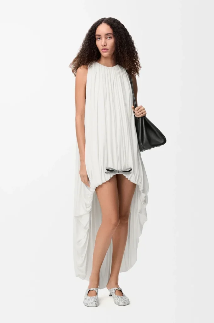 Draped dress in silk White
