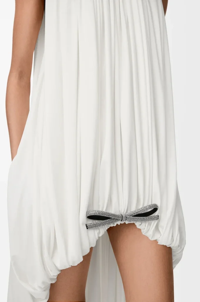 Draped dress in silk White