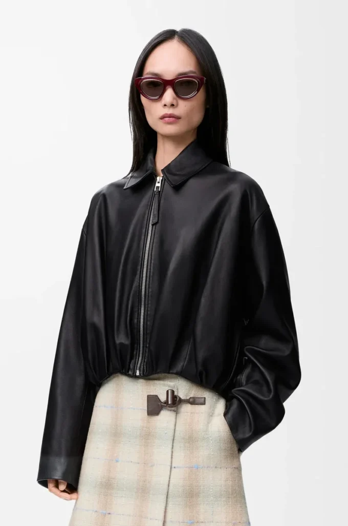 Draped jacket in nappa lambskin Black Draped jacket in nappa lambskin Black