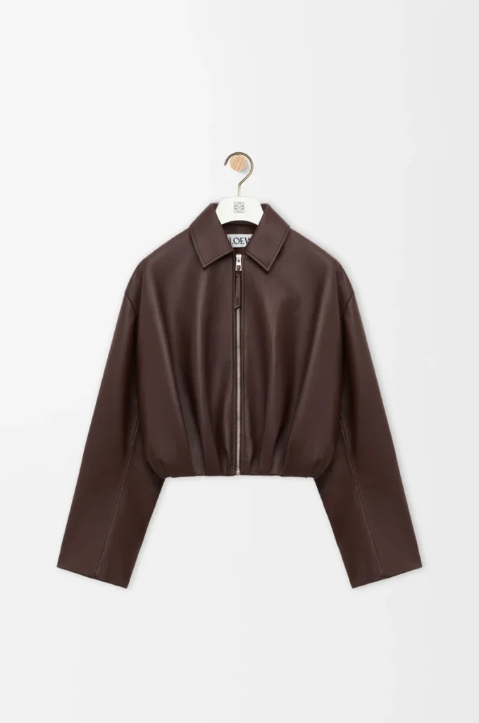 Draped jacket in nappa lambskin Chocolate Brown Draped jacket in nappa lambskin Chocolate Brown
