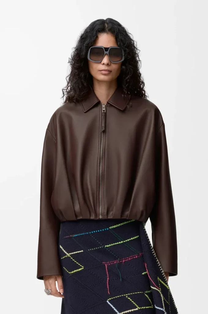 Draped jacket in nappa lambskin Chocolate Brown Draped jacket in nappa lambskin Chocolate Brown