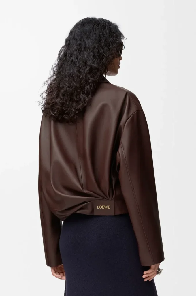 Draped jacket in nappa lambskin Chocolate Brown Draped jacket in nappa lambskin Chocolate Brown