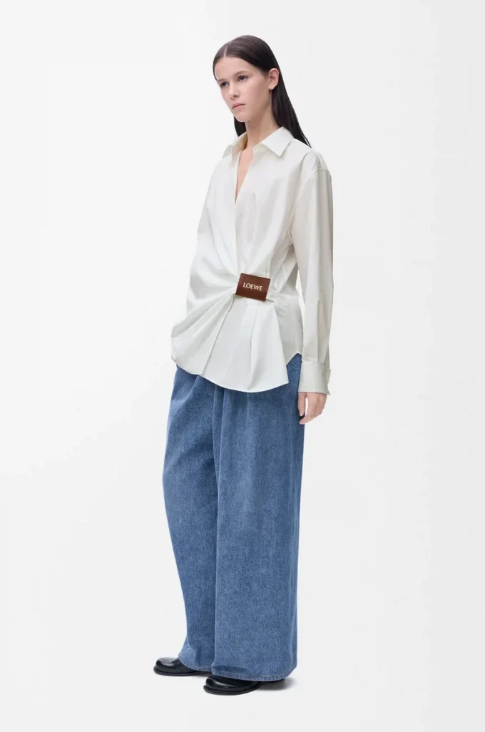 Draped shirt in cotton White Draped shirt in cotton White