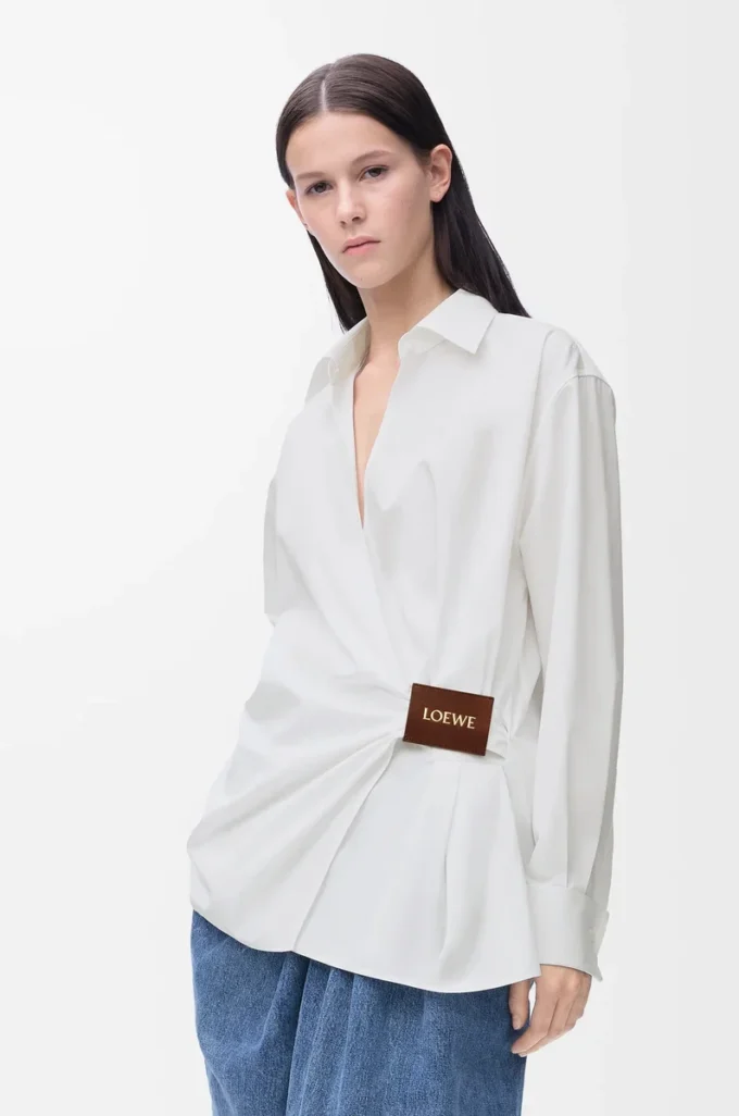 Draped shirt in cotton White Draped shirt in cotton White