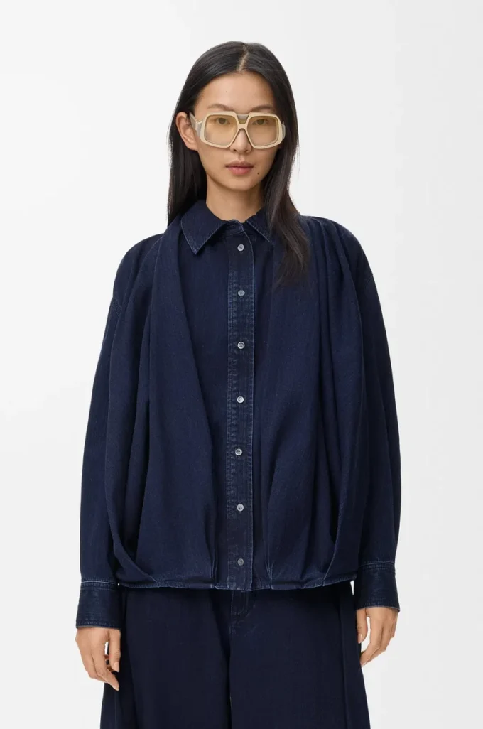 Draped shirt in denim Dark Indigo Draped shirt in denim Dark Indigo