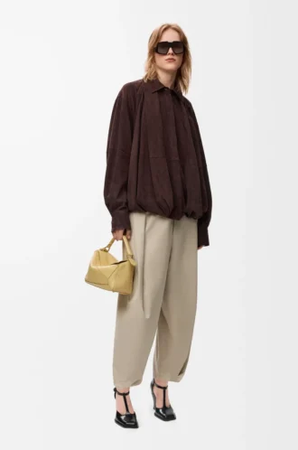 Draped shirt in suede goatskin Brown