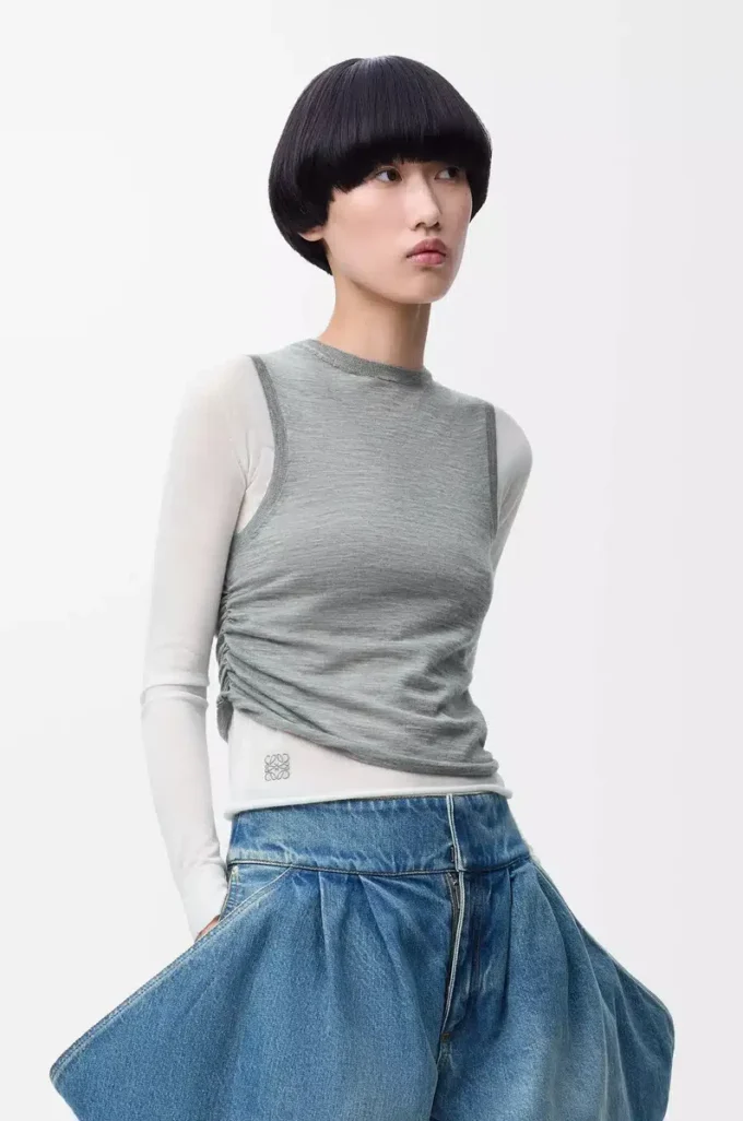 Draped sweater in cashmere Grey/White Draped sweater in cashmere Grey/White