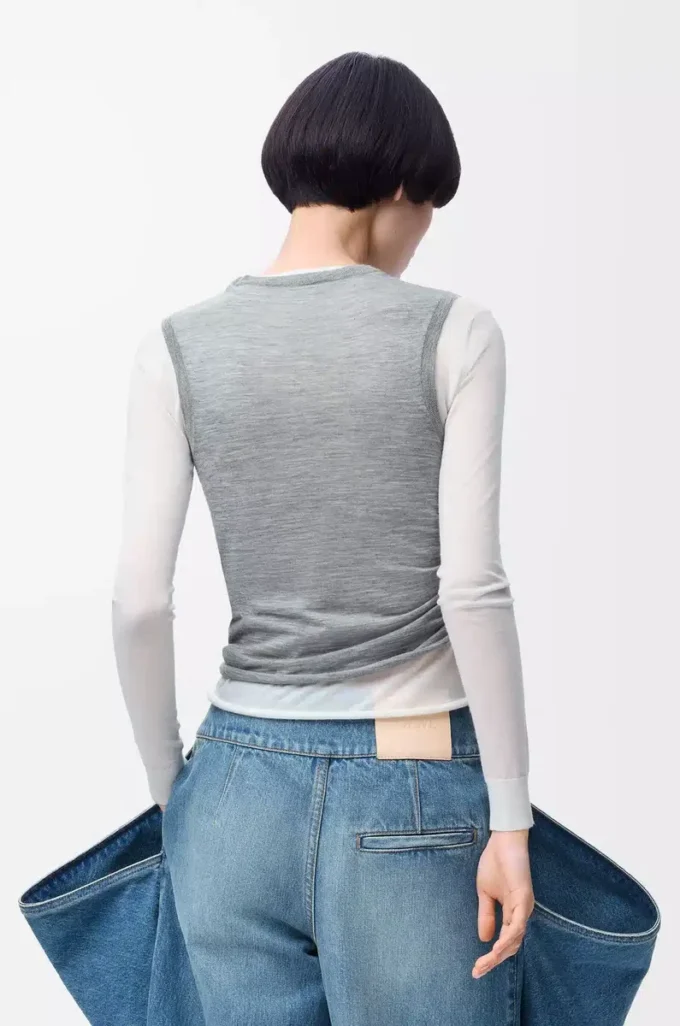 Draped sweater in cashmere Grey/White Draped sweater in cashmere Grey/White