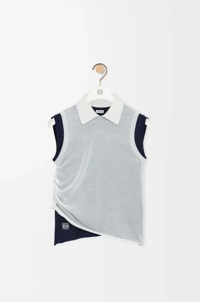 Draped top in cashmere White/Navy Blue Draped top in cashmere White/Navy Blue