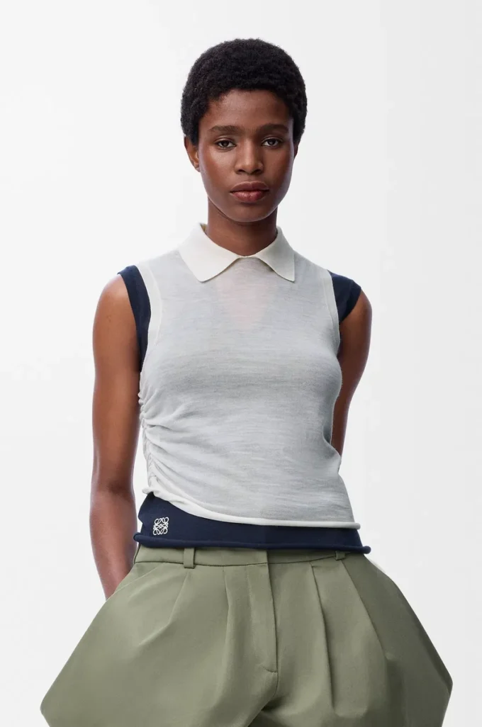 Draped top in cashmere White/Navy Blue Draped top in cashmere White/Navy Blue