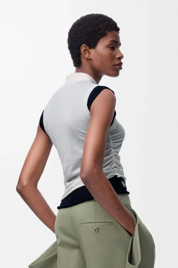 Draped top in cashmere White/Navy Blue Draped top in cashmere White/Navy Blue