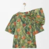 Draped top in silk blend taffeta Dark Green/Red Draped top in silk blend taffeta Dark Green/Red