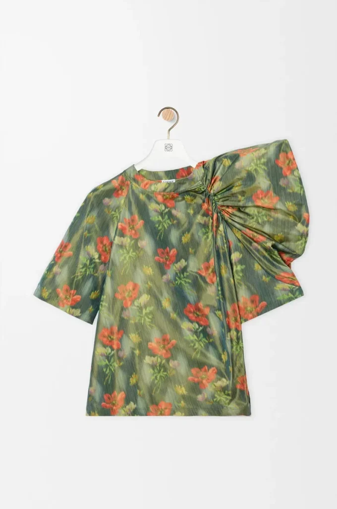 Draped top in silk blend taffeta Dark Green/Red Draped top in silk blend taffeta Dark Green/Red