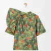 Draped top in silk blend taffeta Dark Green/Red Draped top in silk blend taffeta Dark Green/Red