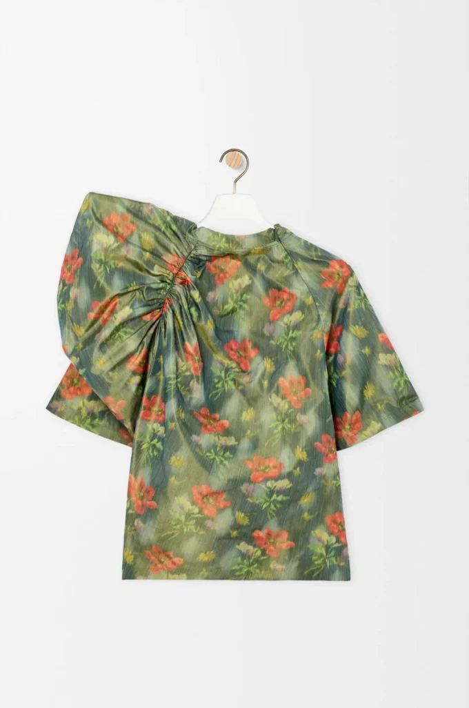 Draped top in silk blend taffeta Dark Green/Red Draped top in silk blend taffeta Dark Green/Red