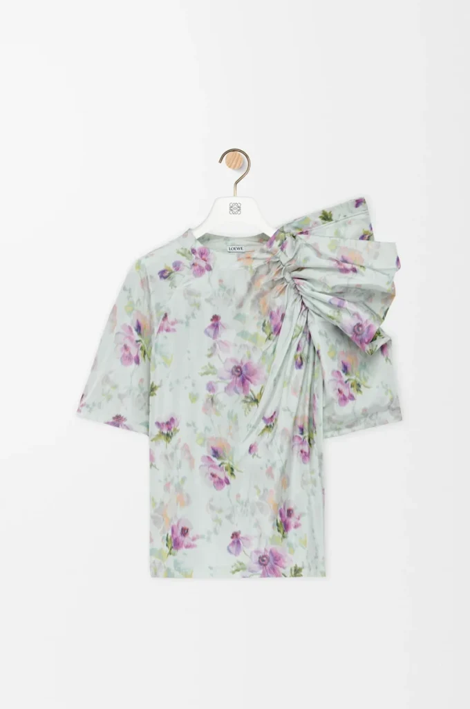 Draped top in silk blend taffeta Light Blue/Multicolor Draped top in silk blend taffeta Light Blue/Multicolor