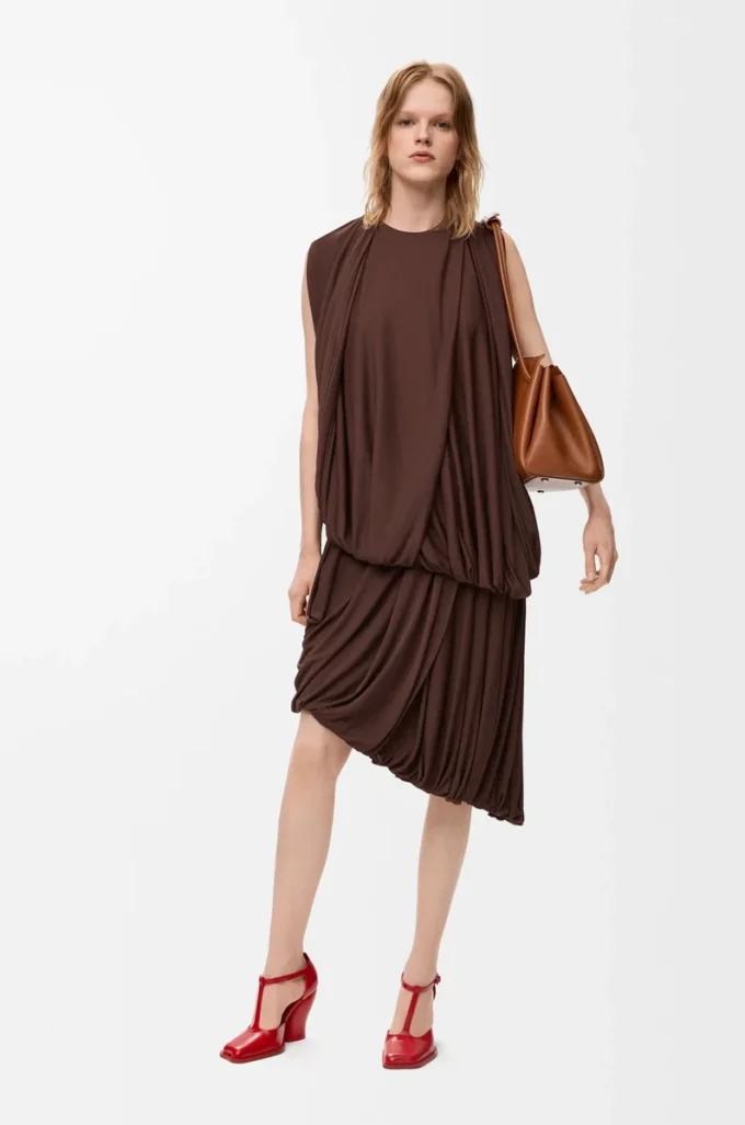 Draped top in viscose Coffee Draped top in viscose Coffee