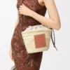 Drawstring bucket in palm leaf and calfskin Natural/Tan