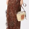 Drawstring bucket in palm leaf and calfskin Natural/Tan