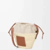 Drawstring bucket in palm leaf and calfskin Natural/Tan
