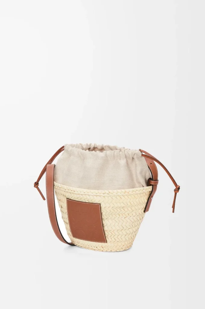 Drawstring bucket in palm leaf and calfskin Natural/Tan