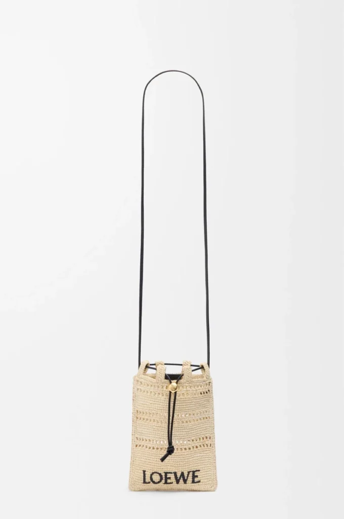 Drawstring pocket in raffia Natural/Black