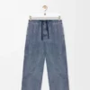Drawstring trousers in cotton and linen Grey Blue