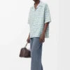 Drawstring trousers in cotton and linen Grey Blue