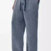 Drawstring trousers in cotton and linen Grey Blue