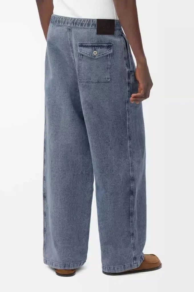 Drawstring trousers in cotton and linen Grey Blue