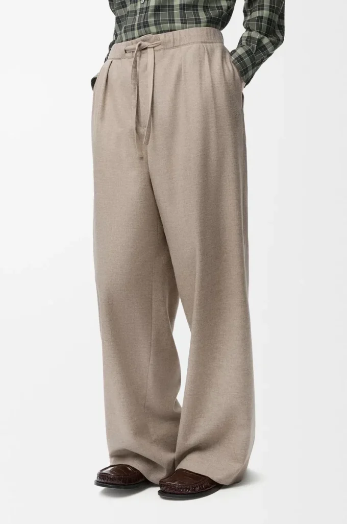 Drawstring trousers in wool and cashmere Beige Melange