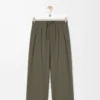 Drawstring trousers in wool Khaki Green
