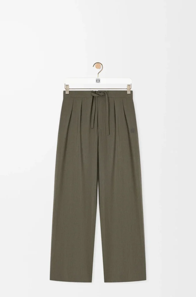 Drawstring trousers in wool Khaki Green