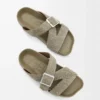 Ease Buckle slide in brushed suede Khaki Green