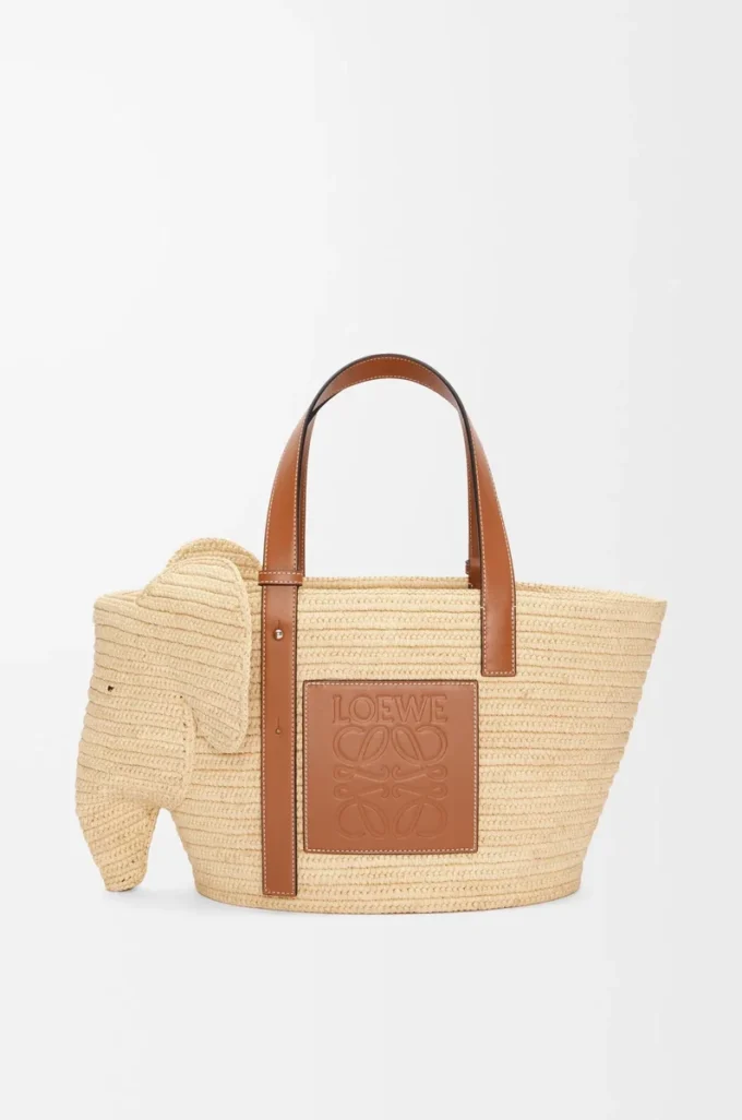 Elephant basket in raffia and calfskin Natural/Tan