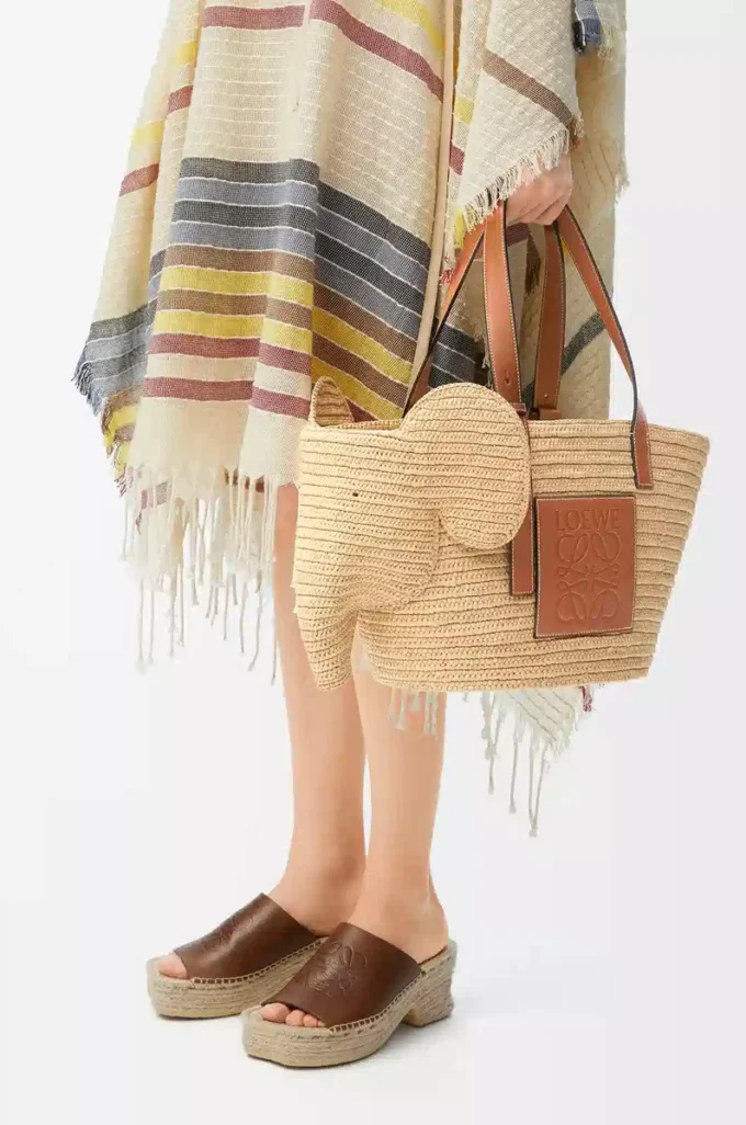 Elephant basket in raffia and calfskin Natural/Tan