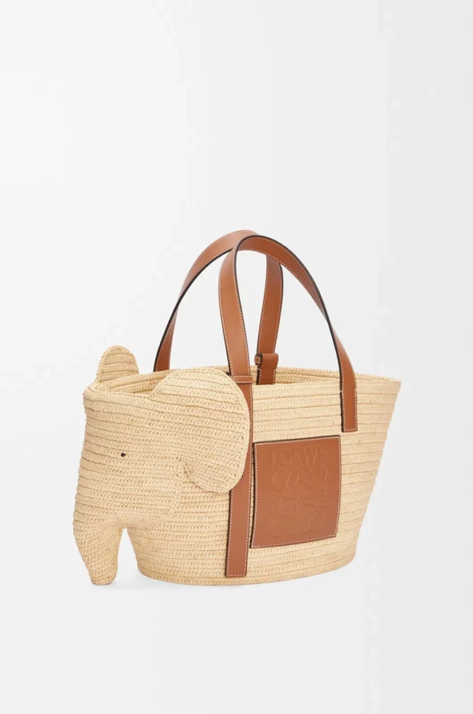 Elephant basket in raffia and calfskin Natural/Tan