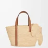 Elephant basket in raffia and calfskin Natural/Tan