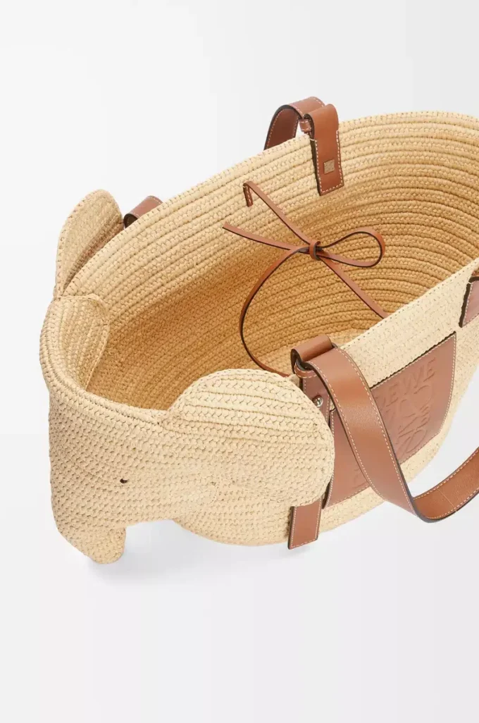 Elephant basket in raffia and calfskin Natural/Tan