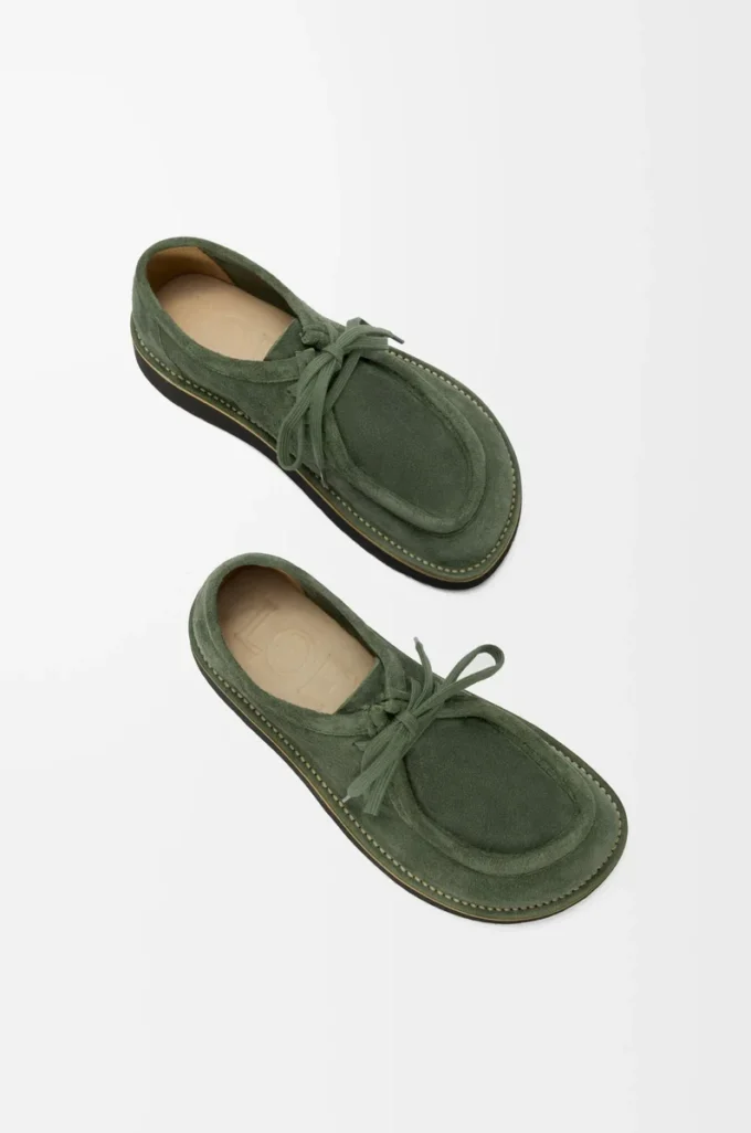 Faro lace-up in suede calfskin Sage