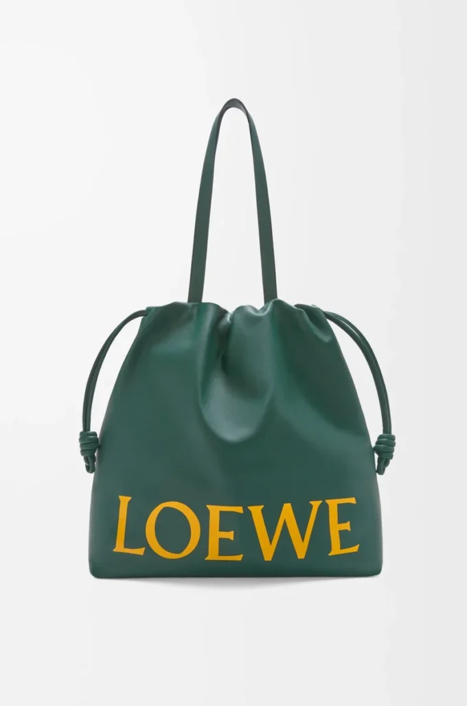 Flamenco logo tote in nappa calfskin Evergreen