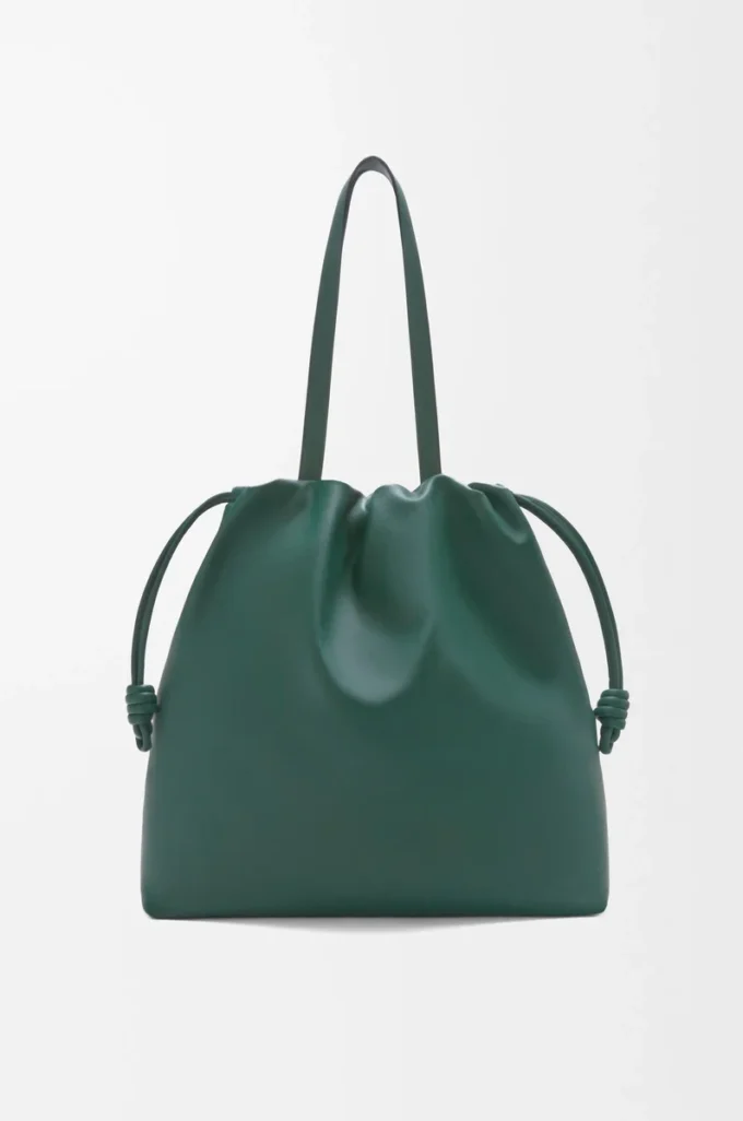 Flamenco logo tote in nappa calfskin Evergreen