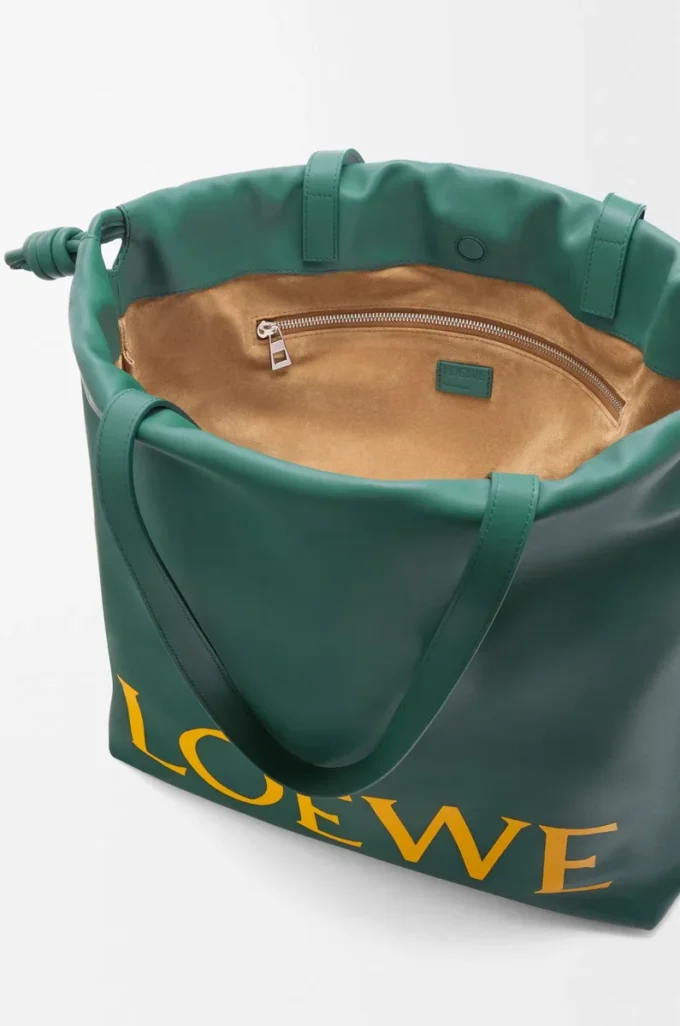 Flamenco logo tote in nappa calfskin Evergreen