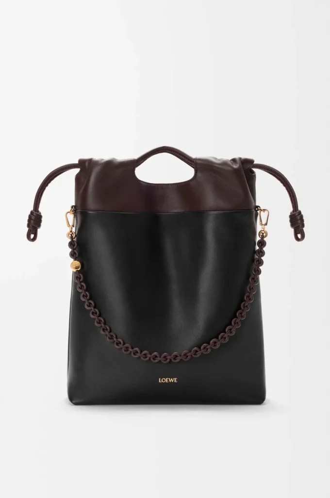 Flamenco purse tote in mellow nappa lambskin Black/Dark Chestnut