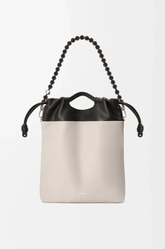 Flamenco purse tote in mellow nappa lambskin Light Ghost/Black